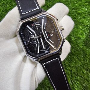 KW- Black Belt Silver Case Black Dial