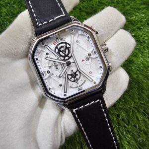 KW- Black Belt Silver Case White Dial